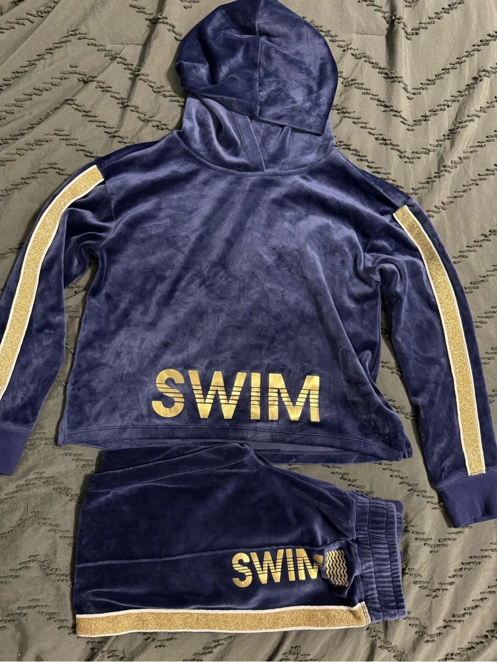 Justice Navy Blue Hoodie & Jogger Set with Gold Accents